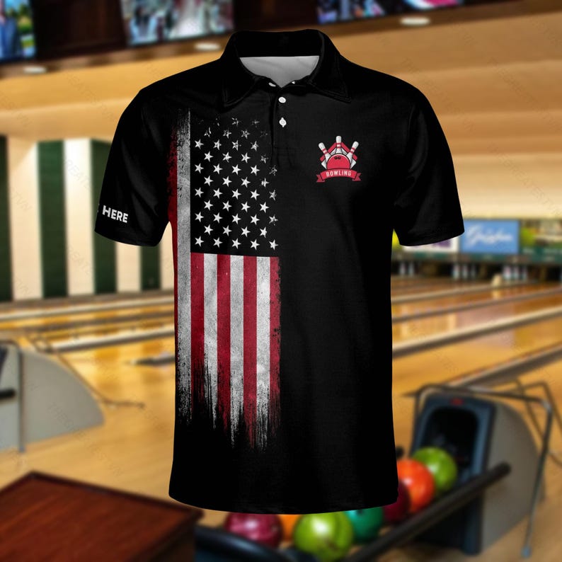 Personalized US Flag Bowling Polo Shirt: Custom Team Uniform