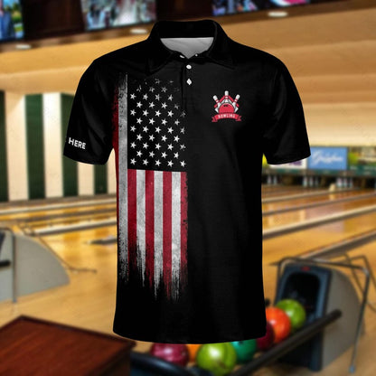 Personalized US Flag Bowling Polo Shirt: Custom Team Uniform