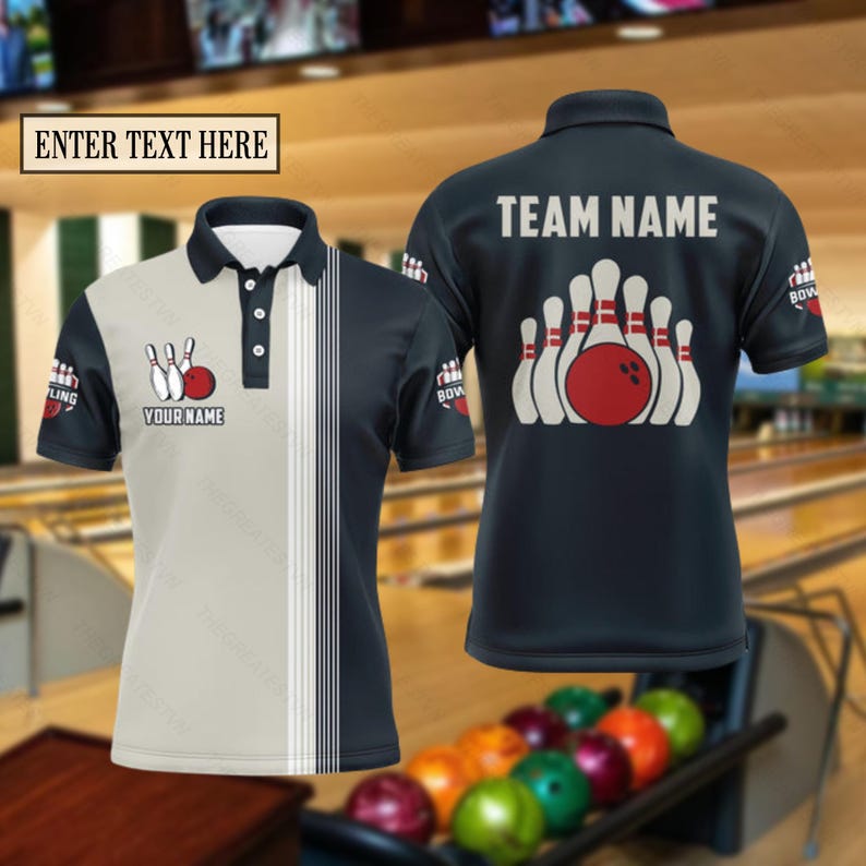 Personalized Bowling Polo Shirt: Funny Bowling Pins, Custom Name