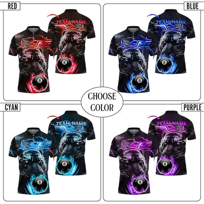 Custom Panther Billiards Polo Shirt, 8 Ball Lightning Pool Team Jersey, Personalized Name & Team Shirt, Pool Shirt, Player Gift Shirt.