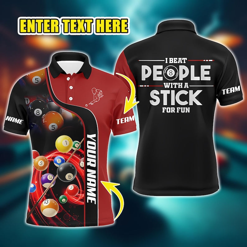 Personalized Billiards Polo Shirt, Custom Name Team Pool Shirt for Men, Funny Gift for Pool Players.