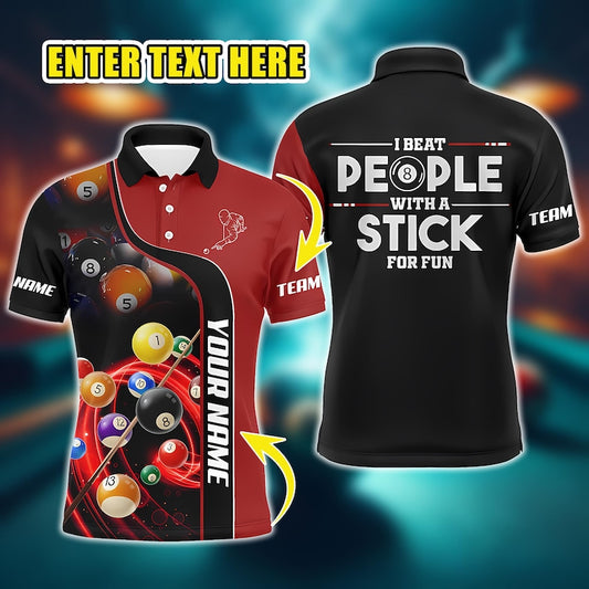 Personalized Billiards Polo Shirt, Custom Name Team Pool Shirt for Men, Funny Gift for Pool Players.