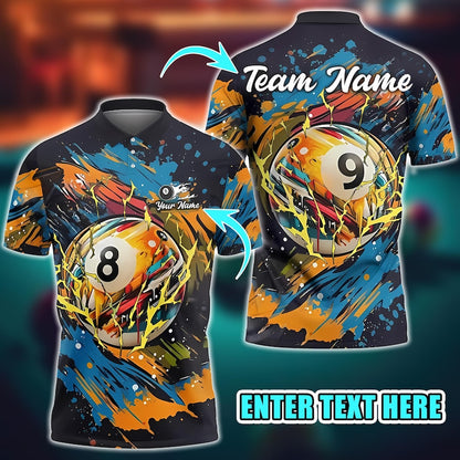 Custom Billiard Polo Shirt, Graffiti Street Style 3D Jersey with Personalized Name and Team, Cool Pool Shirt for Players.