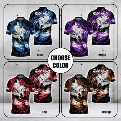 Custom Billiard Polo Shirt, Bloody Wolf 8 Ball 3D with Personalized Name & Team, Multicolor Pool Jersey, Perfect Gift for Pool Players.