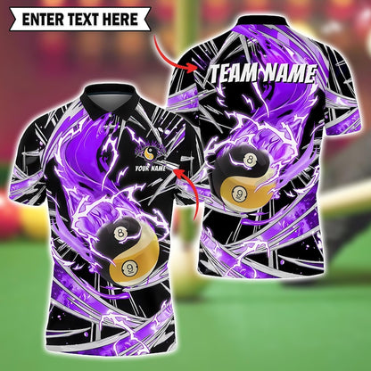 Ball Billiard Polo Shirt, Breath of Fire 3D Pool Jersey with Personalized Name & Team, Multicolor Design, Perfect Gift for Pool Players.