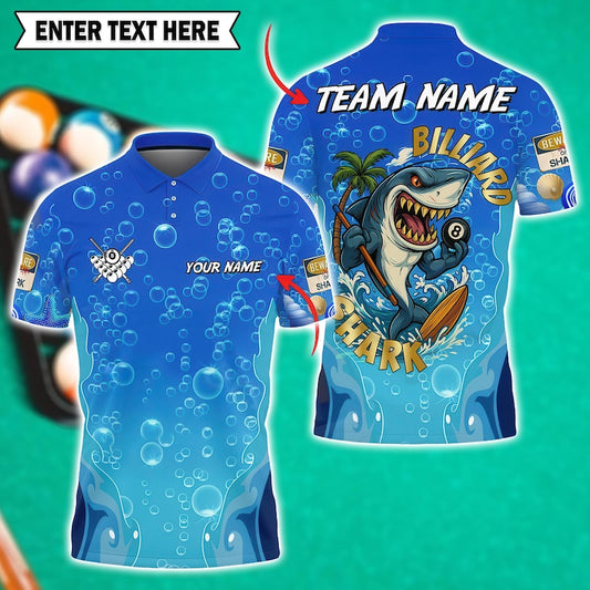 Billiard Polo Shirt for Team, Personalized Angry Shark Billiard 3D Unisex Shirt, Cool Pool Shirt for Players, Perfect Gift for Pool Lovers.