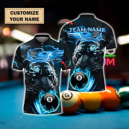 Custom Panther Billiards Polo Shirt, 8 Ball Lightning Pool Team Jersey, Personalized Name & Team Shirt, Pool Shirt, Player Gift Shirt.
