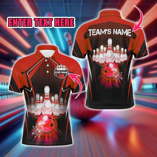 Personalized Bowling Polo for Men, Custom Bowling Polo Shirt, League Team Uniform, Gift for Bowlers, Short Sleeve Sports Shirt.