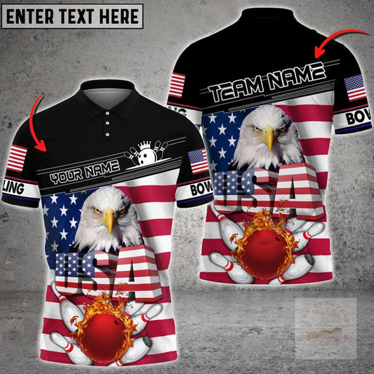 Personalized USA Eagle Bowling Polo Shirt: Custom Name, Team Outfit