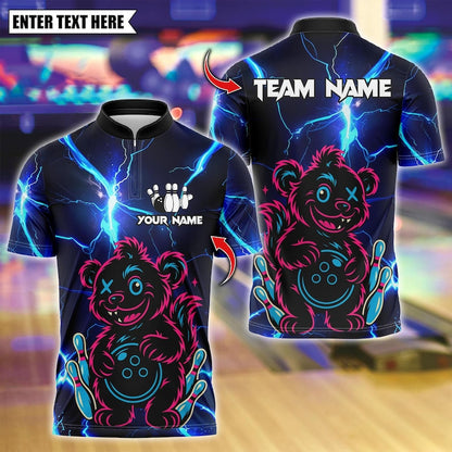 Custom 3D Bowling Wild Bear with Ball Polo Shirt, Personalized Bowling Team Shirt, Bowling Tournament Jersey, Gift for Bowlers, Sports Polo