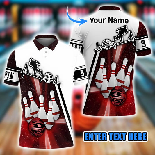 Bowling And Pins Break Pattern Customized Name 3D Printed Men's Polo Shirt, Summer Streetwear Casual Bowling Jersey For Unisex Players.