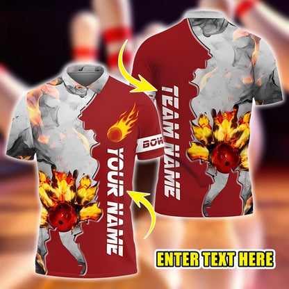 Bowling Fire Blast Customized Team Name 3D Printed Men’s Polo Shirt Summer Streetwear Unisex Casual Bowling Shirt For Bowlers.