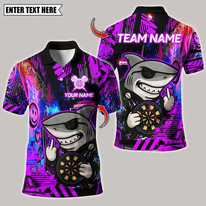 Personalized Name Dart Polo Shirt, Darts Shark Graffiti Style Multicolor Design ,Custom Team Shirt for Men, Gift for Darts Players