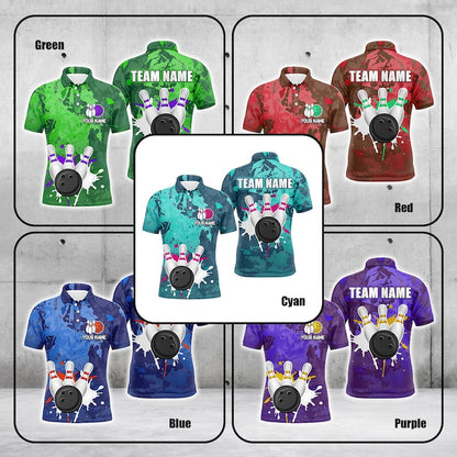 Custom Bowling Team Polo Shirt, Personalized with Team Name And Player Name, Cool Bowling Jersey for Tournaments, Leagues & Events.