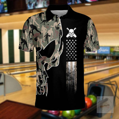 Personalized Skull Bowling Polo Shirt, Custom Team Name Bowling Apparel