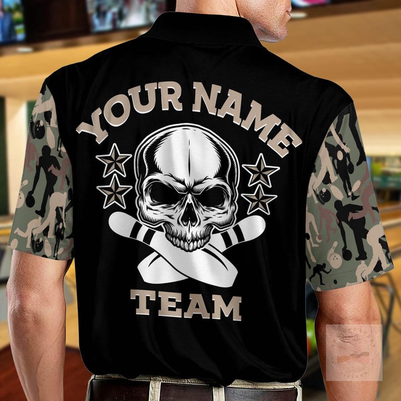 Personalized Skull Bowling Polo Shirt, Custom Team Name Bowling Apparel