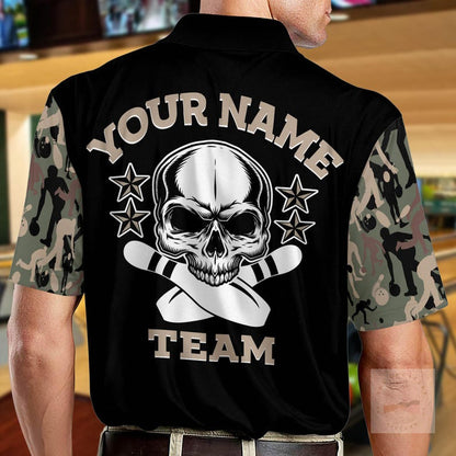 Personalized Skull Bowling Polo Shirt, Custom Team Name Bowling Apparel