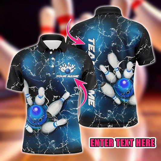 Men’s Custom Bowling Polo Shirt, Team League Tournament Jersey, Gift for Bowlers & Bowling Lovers.