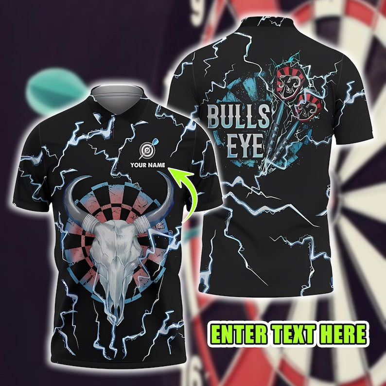 Bulls Eye Dart Polo Shirt, Custom Name 3D Dartboard Print, Dart Team Jersey Gift for Dart Lovers, Perfect for Darts Player.