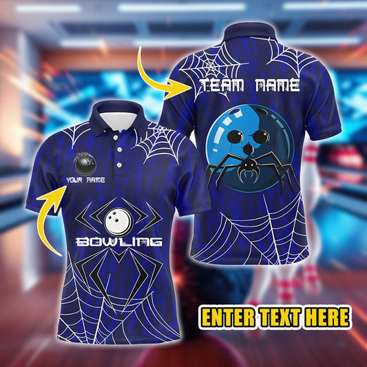 Custom Bowling Polo Shirt, Bowling Polo Shirt with Spider Web Design, Perfect for Bowling Teams, Ideal for Players, Coaches & Fans.