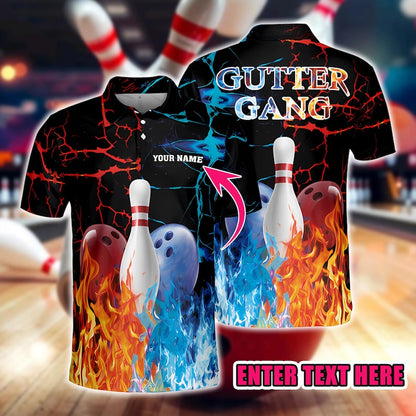 Custom Bowling Polo Shirt, Bowling Polo Shirt with Fire & Ice Design, Perfect for Bowling Teams, Players, Bowling Lovers Shirt.