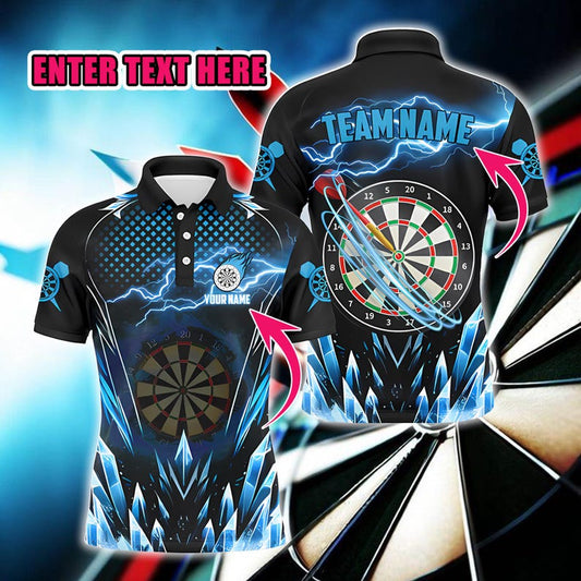Custom Darts Polo Shirt, Lightning & Ice Design, Unique Team Uniform with Personalized Name Print, Perfect Gift for Dart Players, Clubs.