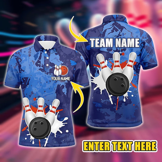 Custom Bowling Team Polo Shirt, Personalized with Team Name And Player Name, Cool Bowling Jersey for Tournaments, Leagues & Events.