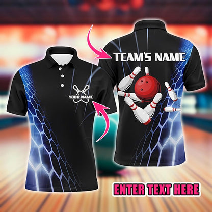 Custom Bowling Polo Shirts Vintage Bowling Jersey Black Bowling Team League Shirts, Mens Polo Shirts for Gifts, Short Sleeve Men's Shirt.