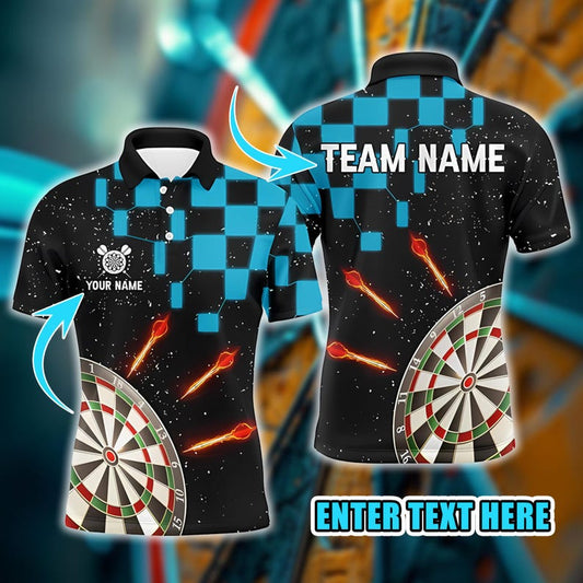 Custom Darts Polo Shirt, Personalized Team Name & Player Name, Dartboard Flames Design, Team Jerseys, Sport Outfits, Gifts for Darts Lovers.