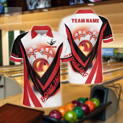 Personalized Multicolor Bowling Polo Shirt, Custom Team and Name Bowling Shirt, Gift for Bowlers, Bowling Team Uniform, Bowling League Shirt