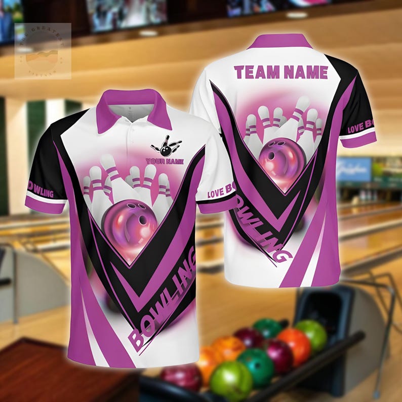 Personalized Multicolor Bowling Polo Shirt, Custom Team and Name Bowling Shirt, Gift for Bowlers, Bowling Team Uniform, Bowling League Shirt