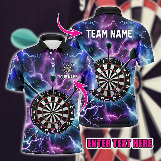 Personalized Name Dart Polo Shirt, Lightning Dartboard Design, Custom Name & Design Shirt, 3D Over Print Design, Gift For Team.