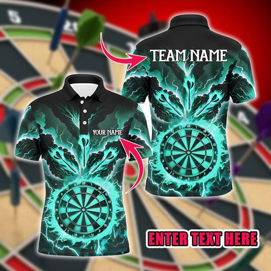 Personalized Dart Polo Shirt, Lightning Dartboard Design, Custom Name & Team Shirt, 3D Over Print Design, Gift for Darts Players.