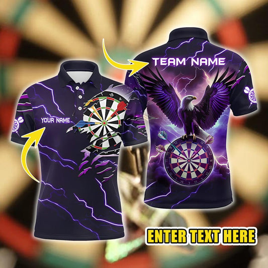 Personalized Dart Polo Shirt, Custom Name & Team Eagle Lightning Design, 3D Overprint Dartboard Shirt, Gift for Darts Players And Teams.