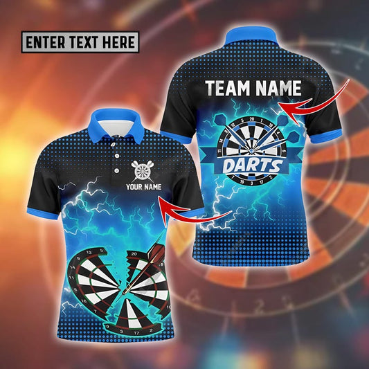 Custom Team Jersey, Custom Polo Shirt with Cracked Dartboard, Electric Energy, and Bold Design for Power & Team Spirit.