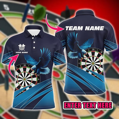 Custom Dart Polo Shirt with Eagle & Dartboard Design, Personalized Team Name and Player Name, Darts Jersey for Fans, Players, Couples.