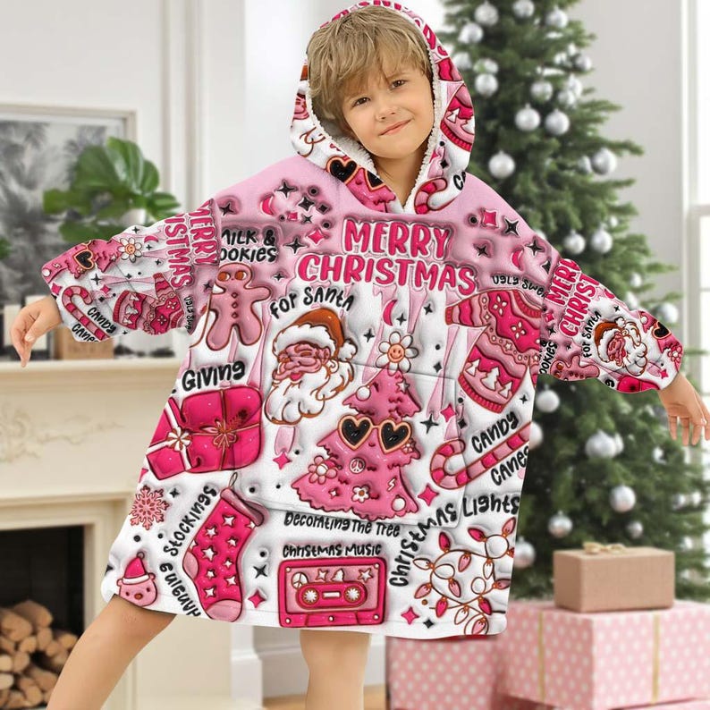 Faux Inflated Christmas Vibes Blanket Hoodie
