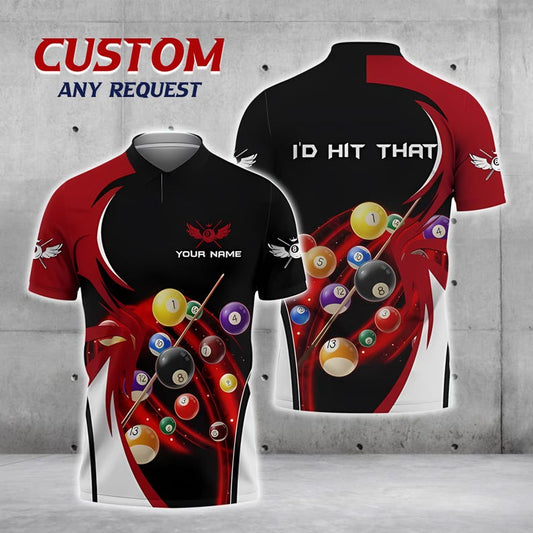 Custom 8 Ball Pool Polo Shirt, Custom Name Billiards Team Jersey, Fire Pattern Sportswear, Classic Pool Jersey for Men and Women.