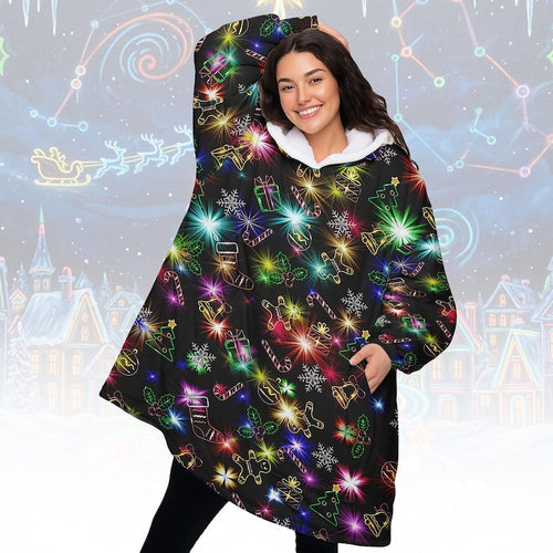 Christmas Bright Neon Lighting Blanket Hoodie