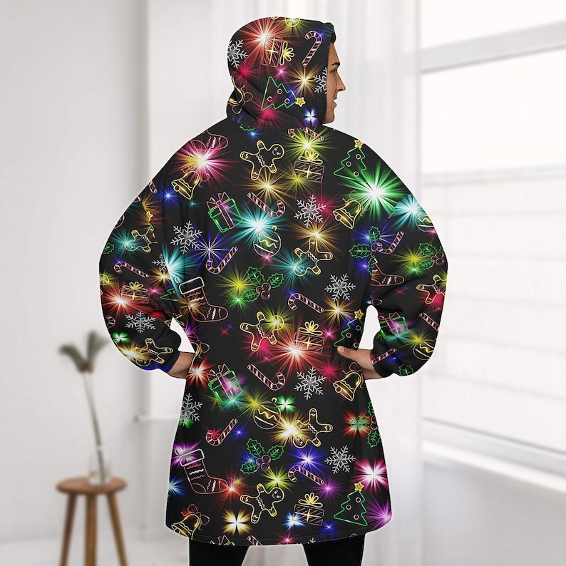 Christmas Bright Neon Lighting Blanket Hoodie