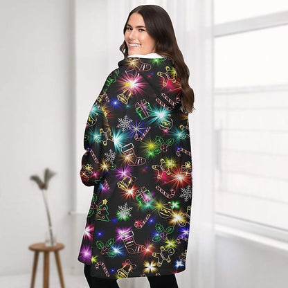 Christmas Bright Neon Lighting Blanket Hoodie