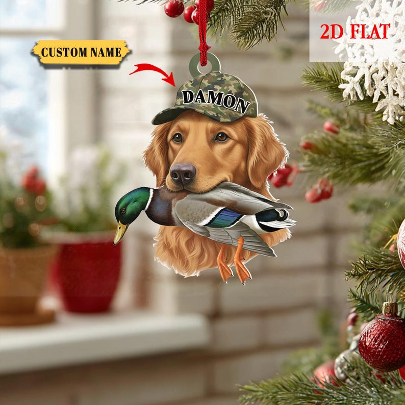 Personalized Hunting Dog Ornament 2025, Custom Xmas Duck Hunter Ornament, Labrador Retriever Christmas Gift for Dad, Hunter Decoration