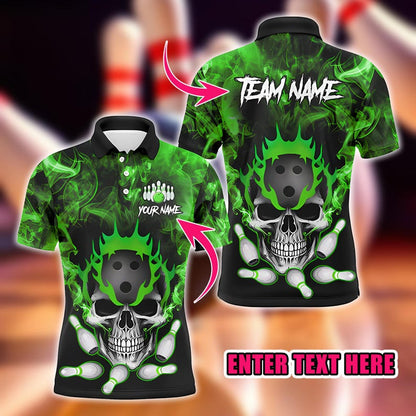 Custom Bowling Polo Shirt, Polo Shirt Flame Skull Design, Perfect for Bowling Teams, Ideal for Players, Coaches & Fans.