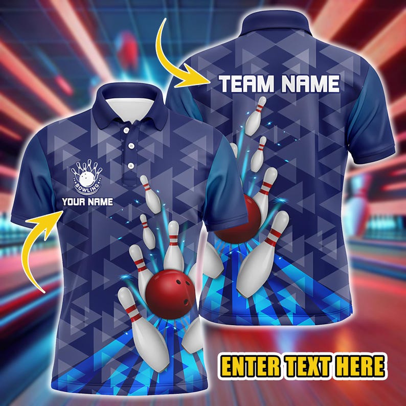 Customizable Bowling Polo Shirt, Your Name and Team Name, Perfect for Bowling Teams, Tournaments, Ideal for Players, Coaches, Fans.