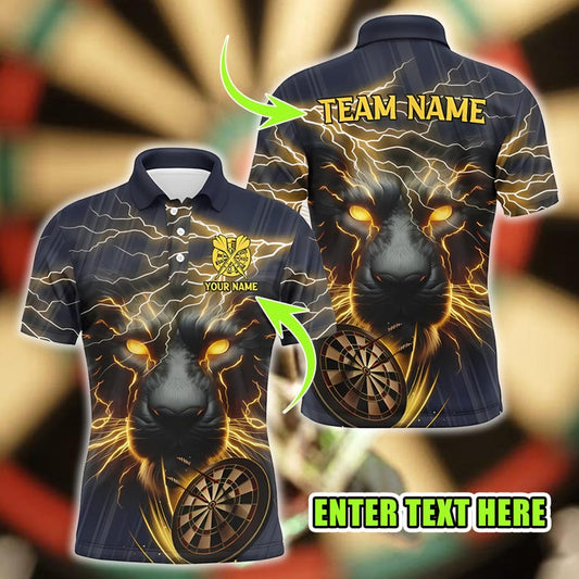 Custom Polo Shirt, 3D Personalized Lion Darts Pattern Custom Polo Shirt for Men, Darts Team Jerseys, Gifts for Darts Lovers.