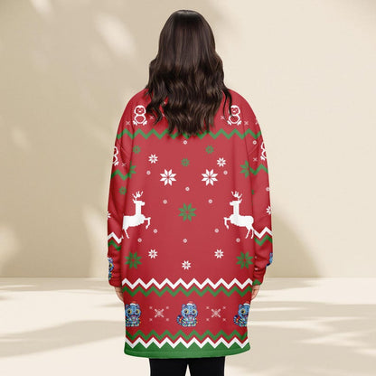 Blue Cat Ugly Christmas Hoodie Blanket