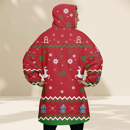 Blue Cat Ugly Christmas Hoodie Blanket