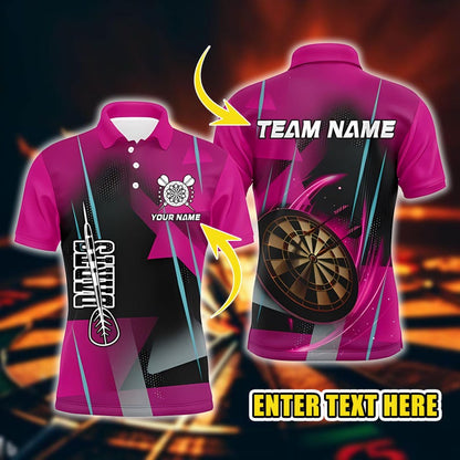 Custom Dart Polo Shirt, Personalized Name & Team Dartboard Design, 3D Overprint Darts Shirt, Dart Team Jersey Gift for Dart Lovers.