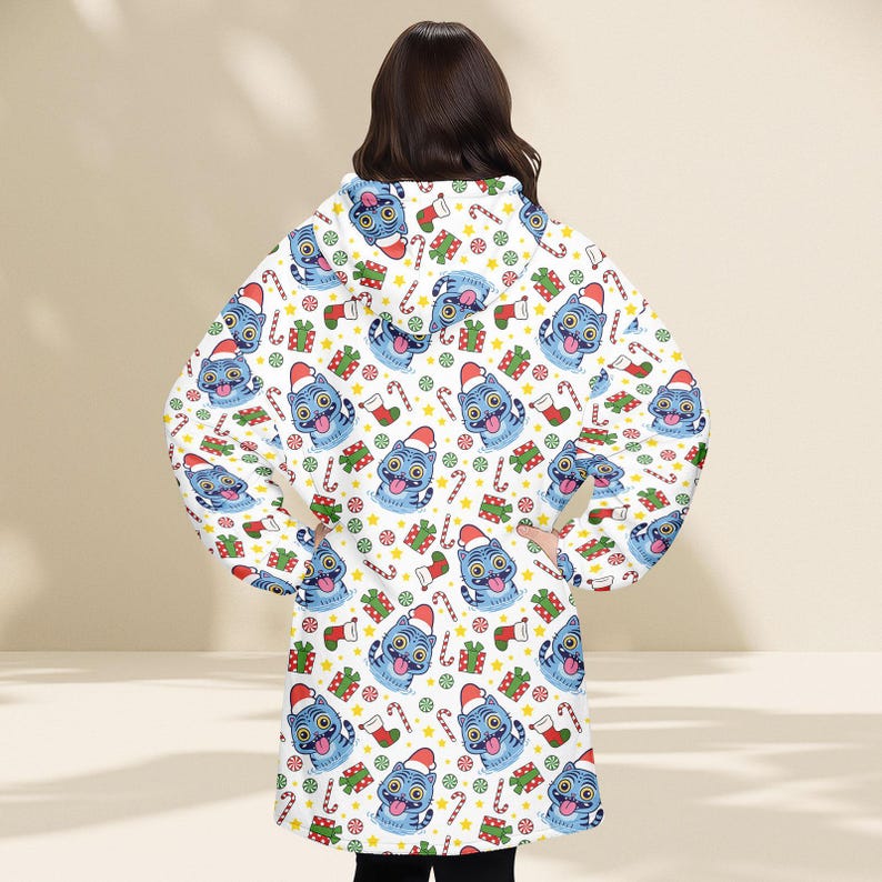 Santa Tiger Christmas Hoodie Blanket