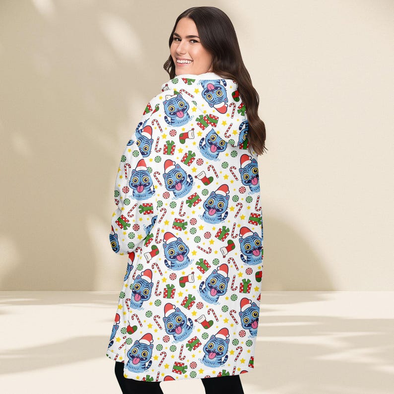 Santa Tiger Christmas Hoodie Blanket